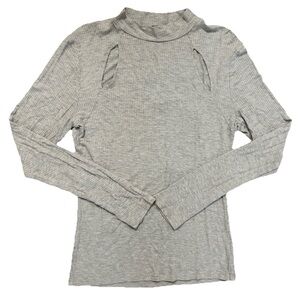Free Press Anthropologie Grey Mockneck Shoulder Cutouts Ribbed Pullover